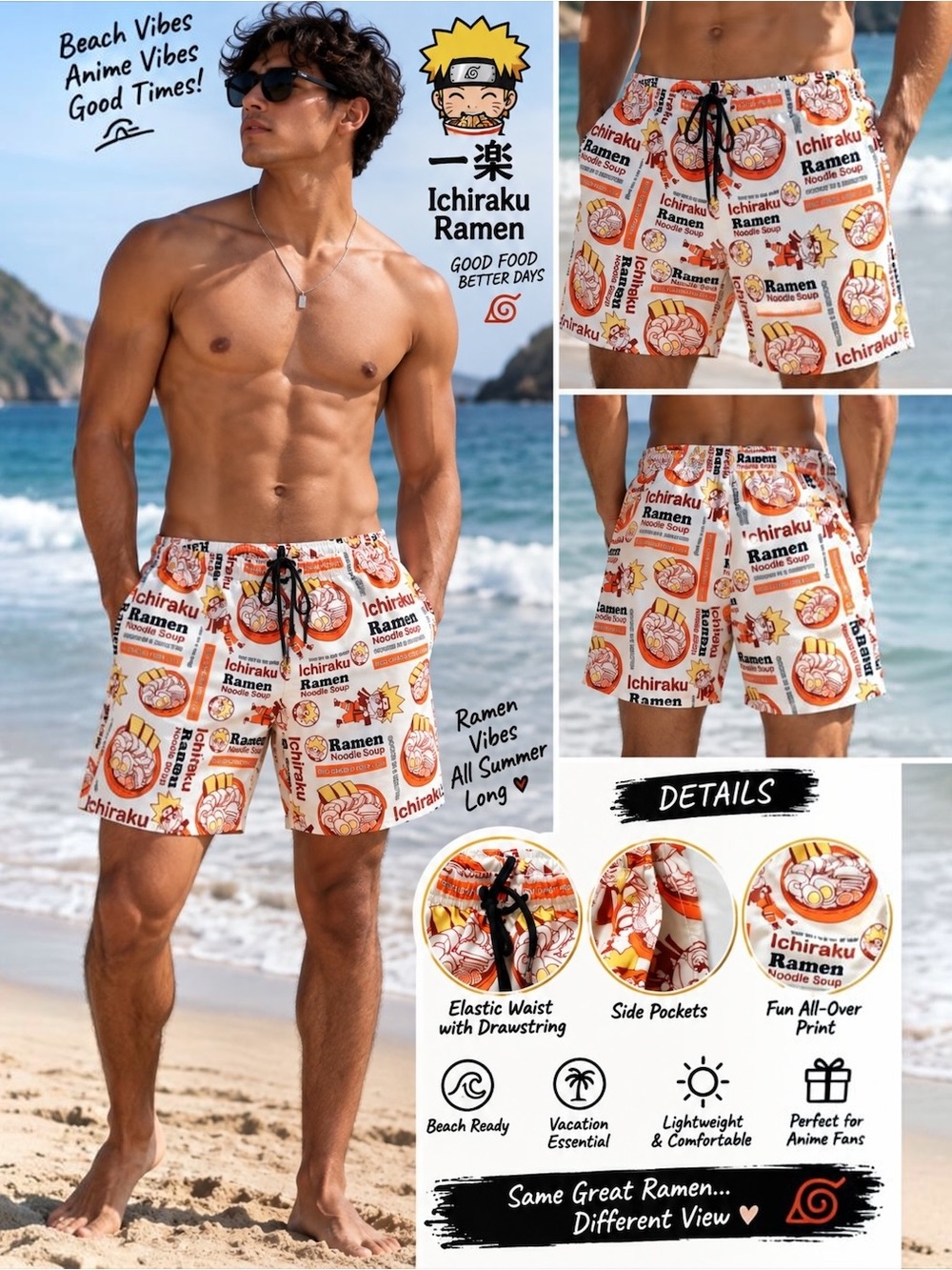 Naruto Ichiraku Ramen Anime Swim Shorts 🍜🏖️
